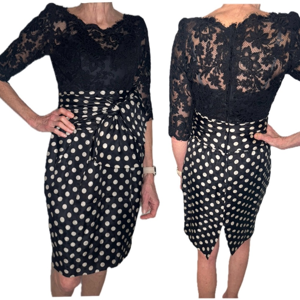 Liancarlo Elegant Vintage Black Lace Dress with Polka Dots